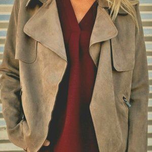 KUT FROM THE KLOTH 'Vegan Suede' DRAPED FRONT BLAZER / X- LARGE / BUFF / NICE!